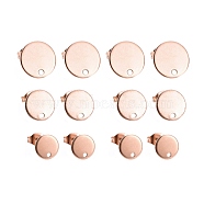18Pcs 3 Size Vacuum Plating 304 Stainless Steel Stud Earring Findings, with Loop and Flat Plate, Ear Nuts/Earring Backs, Flat Round, Rose Gold, 8~12x1mm, Hole: 1.5~1.8mm, Pin: 0.8mm, 18pcs/box(STAS-ZZ0001-06RG)