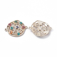 Alloy Connector Charms, with  Enamel, Flat Round Links with Colorful Evil Eye, Platinum, 28.5x21.5x3.5mm, Hole: 1.5mm(FIND-A024-76P)