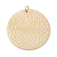 Ion Plating(IP) 304 Stainless Steel Pendants, with Jump Ring, Textured, Flat Round, Real 14K Gold Plated, 35x1mm, Hole: 4mm(STAS-G295-11G)