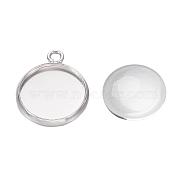 Pendant Making Sets, with Brass Pendant Cabochon Settings and Glass Cabochons, Flat Round, Nickel Free, Platinum, Tray: 12mm, 17x14x2mm, Hole: 1.5mm, 11.5~12x4mm(DIY-X0288-11P-NF)