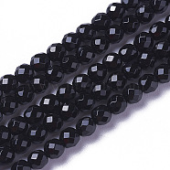 Natural Black Onyx Beads Strands, Faceted, Round, 3.5~4x4mm, Hole: 0.4mm, about 98~105pcs/strand, 15.9~16.6 inch(40.4~42.2cm)(X-G-F596-28-4mm)