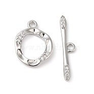 Brass Micro Pave Clear Cubic Zirconia Toggle Clasps, Irregular Ring, Real Platinum Plated, Ring: 17.5x13x2.5mm, Hole: 1.8mm, Bar: 24.5x5x2mm, Hole: 1.8mm(KK-P234-81P)