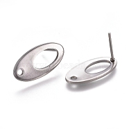 304 Stainless Steel Stud Earring Findings, Oval, Stainless Steel Color, 18.5x9.5x1mm, Hole: 1.5mm, Pin: 0.8mm(STAS-E482-01P)