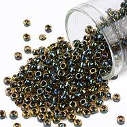 TOHO Round Seed Beads, Japanese Seed Beads, (244) Inside Color Topaz/Midnight Bl, 8/0, 3mm, Hole: 1mm, about 222pcs/bottle, 10g/bottle(SEED-JPTR08-0244)