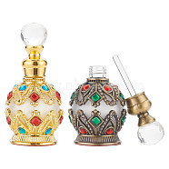 2Pcs 2 Colors Arabian Style Vintage Glass Openable Perfume Essential Oil Bottle, Refillable Bottles, with Alloy Findings, Mixed Color, Capacity: 15ml(0.5 fl. oz), 4.05x8.3cm, Inner Diameter: 0.75cm, 1pc/color(DIY-NB0008-51)