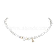 Brass Micro Pave Grade AAA Cubic Zirconia Letter Pendant Necklaces, Heart & Round Baking Painted Pearlized Glass Pearl Beaded Necklaces for Women, Letter A, 15.20 inch(38.6cm)(NJEW-JN04771-01)