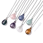 Natural Mixed Stone Perfume Bottle Pendant Necklaces, with Brass Findings and Plastic Dropper, Drop, 27.9~28.7 inch(71~73cm), Bottle Capacity: 0.15~0.3ml(0.005~0.01 fl. oz)(NJEW-F251-06)