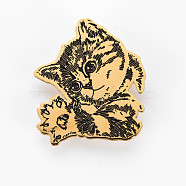 Cat Brooch, 201 Stainless Steel Animal Lapel Pin for Backpack Clothes, Nickel Free & Lead Free, Golden, 36x44x7mm, Pin: 0.7mm(JEWB-N007-003G-FF)