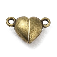 Brass Magnetic Clasps with Loops, Heart, Antique Bronze, 9.5x14.5x6.5mm, Hole: 1.6mm(KK-Q785-07AB)