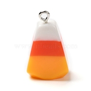 Halloween Opaque Resin Pendants, Candy Corn Charms with Platinum Plated Iron Loops, Colorful, 25x15x10.5mm, Hole: 1.6mm(RESI-L038-10P-01)