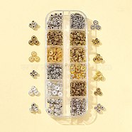 525Pcs 12 Style Brass & Alloy Spacer Beads, Rondelle & Flower & Bicone, Mixed Color, 4~6.5x3~6.5mm, Hole: 1~2.2mm(DIY-FS0003-36)