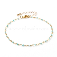 Faceted Round Natural Amazonite Beaded Anklets, with Brass Lobster Claw Clasps, Golden, 9-7/8 inch(25cm)(AJEW-AN00360-03)