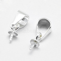 Anti-Tarnish Rhodium Plated 925 Sterling Silver Pendant Bails, For Half Drilled Beads, Platinum, 6x3mm, Hole: 3.5x4.5mm, Pin: 0.5mm(STER-E050-05P)