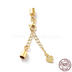 925 Sterling Silver Curb Chain Extender, End Chains with Lobster Claw Clasps and Cord Ends, Heart Chain Tabs, with S925 Stamp, Golden, 27mm(STER-G039-04B-G)