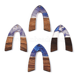 Transparent Resin & Walnut Wood Pendants, V Shape Charms, Slate Blue, 38x29x3mm, Hole: 2mm(RESI-ZX017-45)