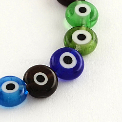 Flat Round Handmade Evil Eye Lampwork Beads, Mixed Color, 10x4mm, Hole: 1mm, about 38pcs/strand, 14.5 inch(X-LAMP-R116-06)