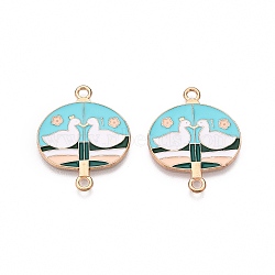 Alloy Enamel Pendants, Duck Fan Connector Charms, Cadmium Free & Lead Free, Rose Gold, Cyan, 27x21.5x1mm, Hole: 1.8mm(PALLOY-N176-29D-RS)