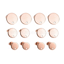 18Pcs 3 Size Vacuum Plating 304 Stainless Steel Stud Earring Findings, with Loop and Flat Plate, Ear Nuts/Earring Backs, Flat Round, Rose Gold, 8~12x1mm, Hole: 1.5~1.8mm, Pin: 0.8mm, 18pcs/box(STAS-ZZ0001-06RG)