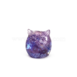 Owl Resin Figurines, with Natural Amethyst Chips inside Statues for Home Office Decorations, 17~18.5x18.5x18mm(DJEW-PW0012-029F)
