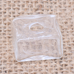 Blown Glass Wishing Bottle Bubble Vial, For Bottle Pendant Making, Square, Clear, 18x18x10mm, Hole: 4mm, Bottle Capacity: 2ml(0.06 fl. oz)(X-AJEW-Q115-35)
