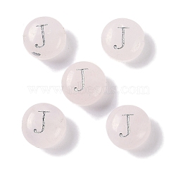 Natural Rose Quartz Beads, Rondelle with Letter, Letter J, 8.5~9x5~5.5mm, Hole: 1.2mm(G-L524-20J-01)