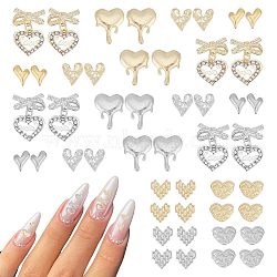 48Pcs 12 Style Alloy Cabochons, Nail Art Studs, Nail Art Decoration Accessories for Women, Heart, Mixed Color, 7~19.5x7~12x1.5~3mm, 4pcs/style(MRMJ-AR0001-21)