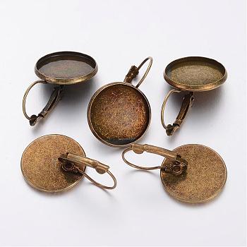 Brass Leverback Earring Settings, Round, Antique Bronze, 20mm wide, 32mm long, Tray: 18mm, Pin: 0.8mm