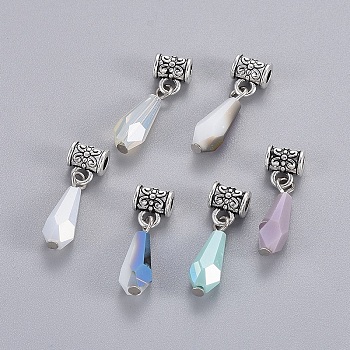 Electroplate Opaque Solid Color Glass Pendants, with Alloy, Vase, Antique Silver & Platinum, Mixed Color, 24.5mm, Hole: 3mm