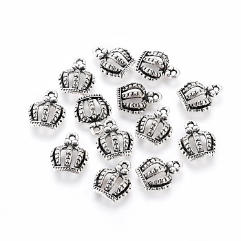 Tibetan Style Alloy Crown Charms, Lead Free, Cadmium Free and Nickel Free, Antique Silver, 14x12x1mm, Hole: 1.5mm