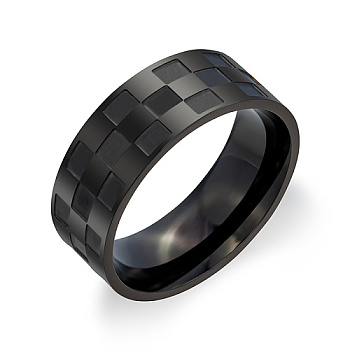Stainless Steel Finger Rings, Rectangle Pattern, Black, US Size 9(18.9mm)
