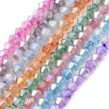 Imitation Jade Glass Beads Strands, AB Color Plated, Faceted, Bicone, Mixed Color, 4.5x4mm, Hole: 1mm, about 89~100pcs/strand, 13.31''~14.25''(33.8~36.2cm)