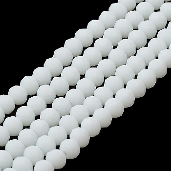 Glass Beads Strands, Faceted, Frosted, Rondelle, White, 8mm, Hole: 1mm, about 65~68pcs/strand, 15.7~16.1 inch(40~41cm)