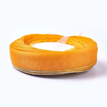 Organza Polyester Ribbon, Sparkle Ribbon, Orange, 3/4 inch(20mm), about 50yards/roll(45.72m/roll)