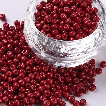 Baking Paint Glass Seed Beads, Dark Red, 6/0, 4~5x3~4mm, Hole: 1~2mm, about 4500pcs/bag