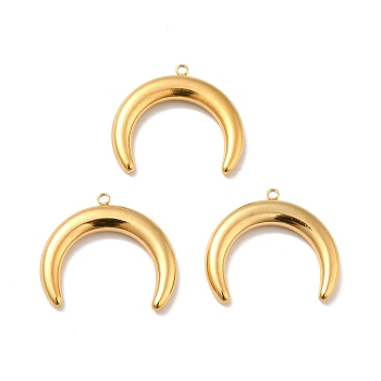 Ion Plating(IP) 304 Stainless Steel Pendants, Real 18K Gold Plated, Double Horn/Crescent Moon, 21.5x24x3.5mm, Hole: 1.5mm