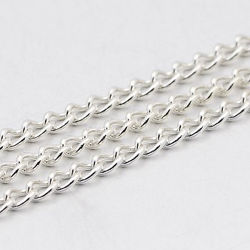 Iron Twisted Chains, Unwelded, Lead Free, with Spool, Silver Color Plated, 3x2.2x0.6mm, about 328.08 Feet(100m)/roll