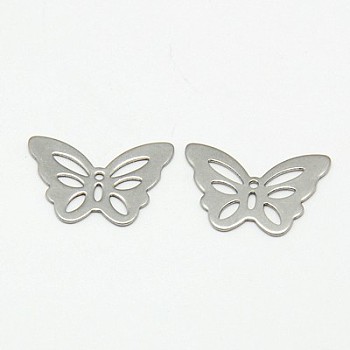 304 Stainless Steel Pendants, Butterfly, Stainless Steel Color, 13.5x20x1.1mm, Hole: 1.2mm