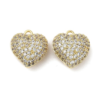 Brass Micro Pave Cubic Zirconia Hollow Out Charms, Heart, Real 14K Gold Plated, 14.5x13x6.5mm, Hole: 1.5mm