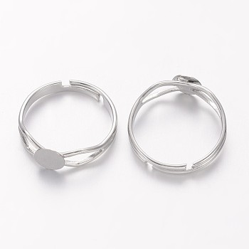 Adjustable Brass Finger Ring Components, Pad Ring Findings, Nickel Free, Platinum Color, 18mm inner diameter, Tray: 6mm