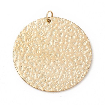 Ion Plating(IP) 304 Stainless Steel Pendants, with Jump Ring, Textured, Flat Round, Real 14K Gold Plated, 35x1mm, Hole: 4mm