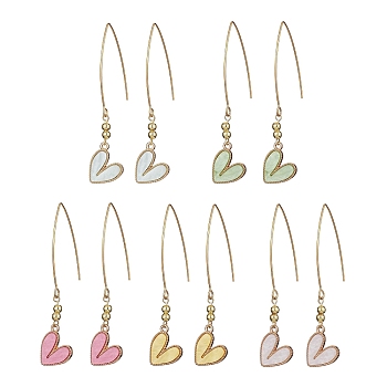 Alloy Heart with Acrylic Beaded Dangle Earrings, Mixed Color, 68mm