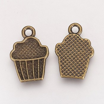 Tibetan Style Alloy Drink Charms, Cadmium Free & Lead Free, Cupcake, Antique Bronze, 16x11x2mm, Hole: 1.5mm