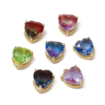 Heart K9 Glass Charms, Faceted, with Light Gold Tone Brass Findings, Mixed Color, 13x10.5x5mm, Hole: 1.6mm