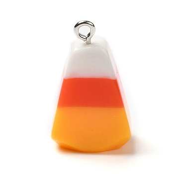 Halloween Opaque Resin Pendants, Candy Corn Charms with Platinum Plated Iron Loops, Colorful, 25x15x10.5mm, Hole: 1.6mm
