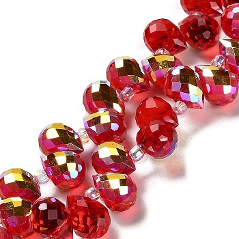 Electroplate Glass Beads Strands, Teardrop, Red, 10~11x8mm, Hole: 1mm, about 96~98pcs/strand, 26.97''~27.17''(68.5~69cm)