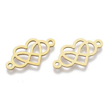 201 Stainless Steel Links connectors, Laser Cut Links, Heart with Infinity, Golden, 13x24x1mm, Hole: 1.8mm