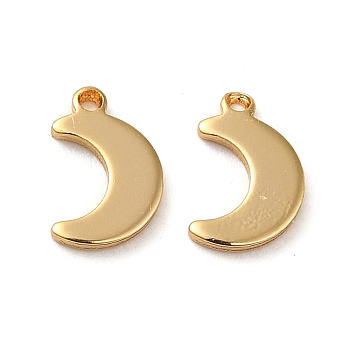 Brass Pendants, Moon Charm, Real 18K Gold Plated, 9x6x1mm, Hole: 0.8mm