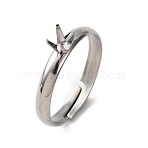 304 Stainless Steel Cuff Ring Components, 4 Claw Prong Ring Settings, Stainless Steel Color, Tray: 3x3mm, 3mm, Inner Diameter: 17mm(STAS-D372-01P-03)