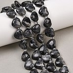 Natural Larvikite Beads Strands, Puffy Heart, Top Drilled, with Seed Beads, 10.7~11.5x11.6~12.3x5.4~6.3mm, Hole: 1.2~1.3mm, about 28pcs/strand, 15.75''(40cm)(G-NH0069-A10)