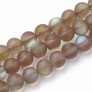 Synthetic Moonstone Beads Strands, Holographic Beads, Dyed, Frosted, Round, Camel, 6mm, Hole: 0.5mm, 65pcs/strand, 15.7 inch(G-S283-05-6mm)